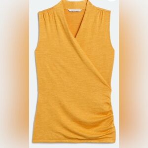 41 HAWTHORN Benni Wrap Front Ruched Mustard Yellow Sleeveless Top - Size Large